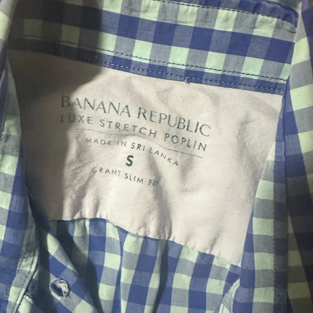 Banana Republic Shirt Mens Small Grant Slim Fit Stretch Poplin Plaid Dress Shirt